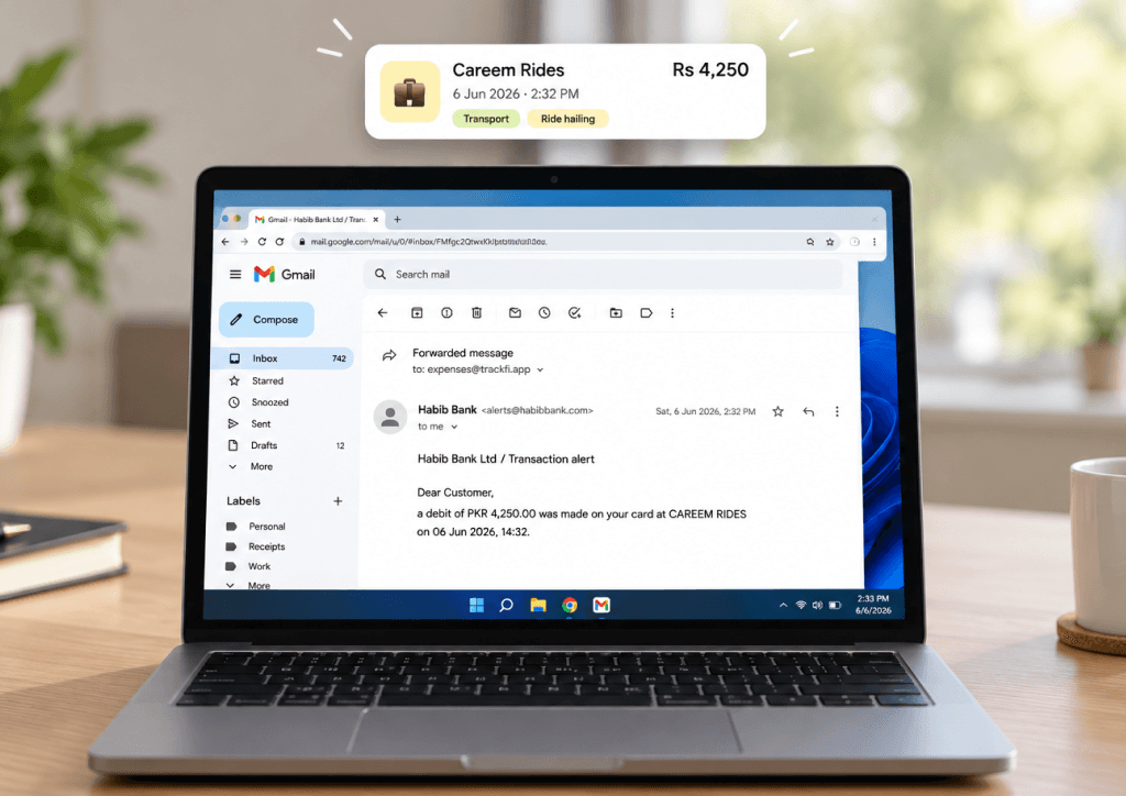 TrackFi turning a bank email into a Careem ride expense