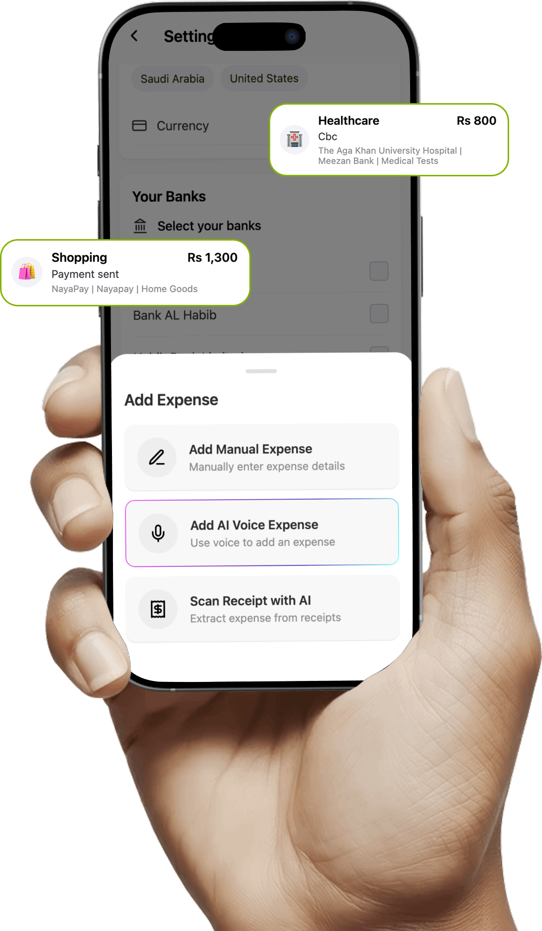 TrackFi automated expense tracking interface